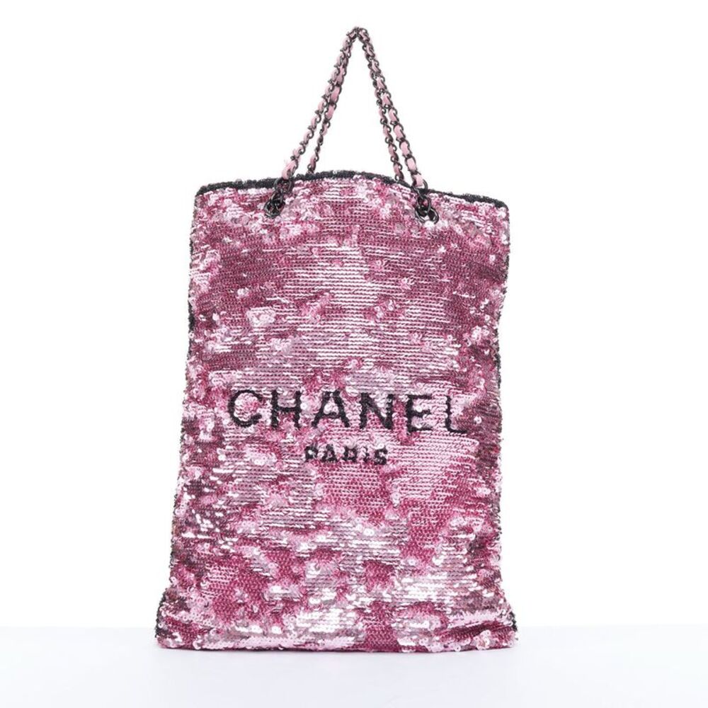 Chanel 2024 Runway Pink Sequin Leather Shopping Bag